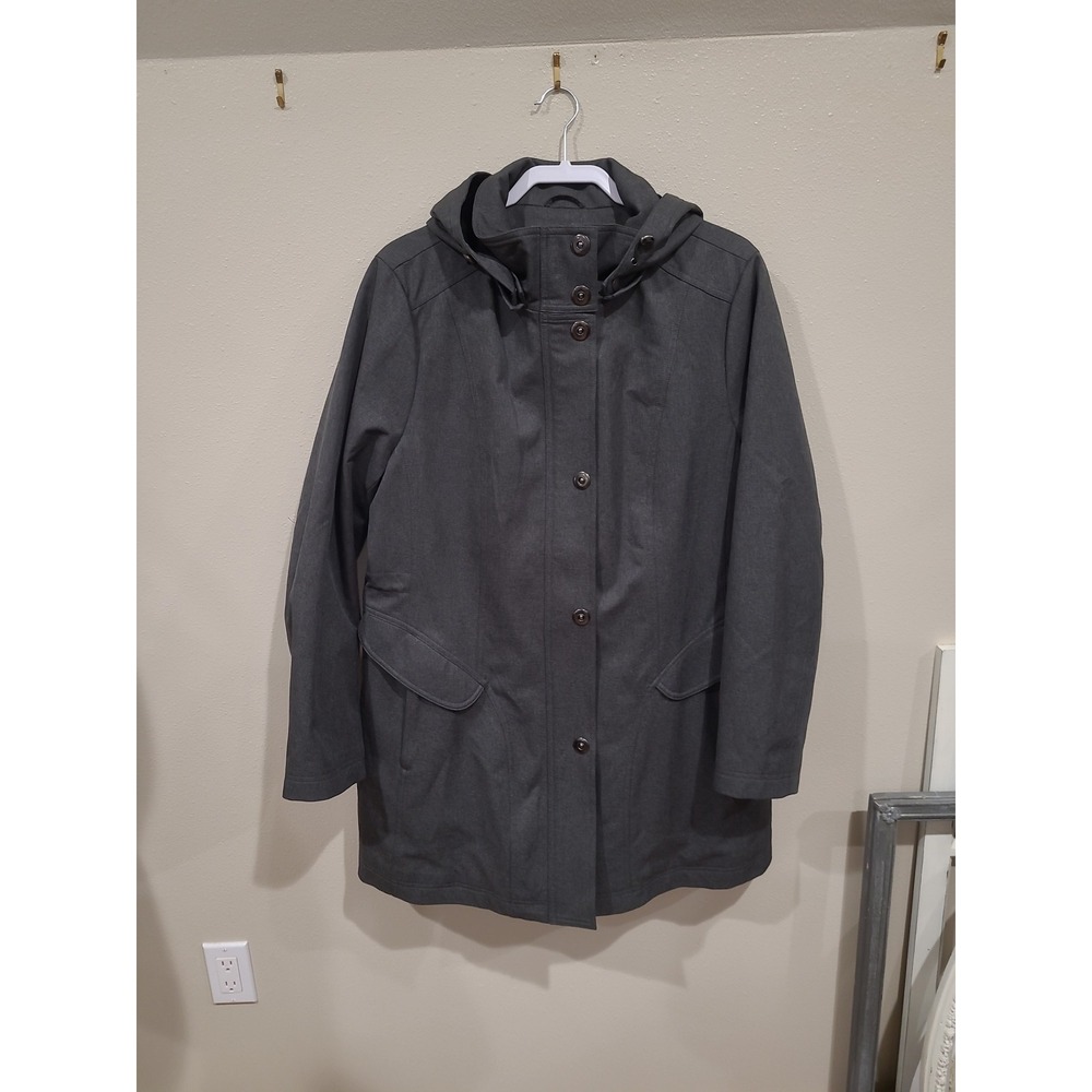Kristen Blake Women SZ XXL Gray removable Hood Parka cinch waist quilt lining